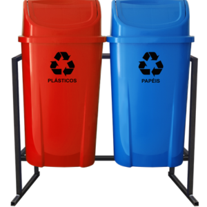 CONJUNTO PARA COLETA SELETIVA COM 02 LIXEIRA 60LTS QUADRADA