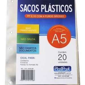 ENVELOPE PLÁSTICO A5 4FUROS PP GROSSO (PCT COM20)(56158)